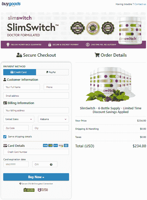 SlimSwitch Order Page